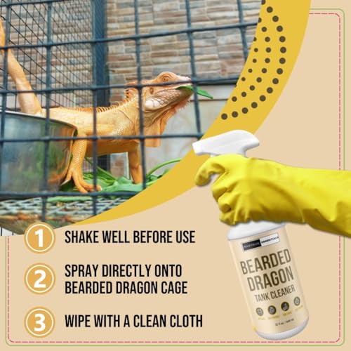 Bearded Dragon Tank Cleaner Spray, 32oz – Non-Toxic, No-Rinse, Made in USA | Fast-acting formula removes waste and odors from cages, tanks and terrariums for easy bearded dragon habitat cleaning.