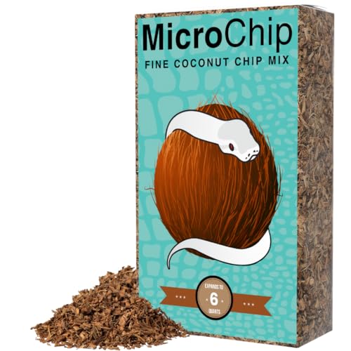 Microchip Fine Coconut Substrate and Coco Husk Chip Mix Bedding for for Bioactive Terrarium Tanks, Reptiles, Inverts, Frogs, Tarantulas, and Geckos Bedding for Terrarium Floor Cover (6 Quart) - size: 6 Quart