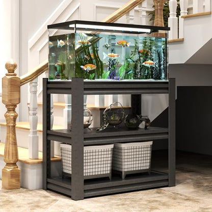 3-tier Metal Fish Tank Stand for 30 Gallon Long Aquarium,31.5"*18"*34" | heavy duty Steel Rack Shelves,Aquarium Stand 20 Gallon,Reptile Terrarium Stand,Reptile Tank Stand,Breeder Tank Stand - color: Black
