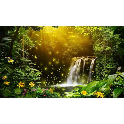 Fantasy Forest Aquarium Background Jungle Waterfall Lake Fish Tank Background Fairy Valley Waterfall Reptile Tank Backgrounds Golden Light Lush Canopy Enchanting Oasis Terrarium Backgrounds 24x12in - color: Pure Green, size: 24(W)x12(H)inches/ 60(W)*30cm(