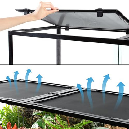 REPTIZOO 120 Gallon Large Reptile Terrarium Tank, 48" x 24" x 24" Front Opening Terrarium Glass Reptile Tank with Screen Ventilation, Supporting Used as 2 Separate Habitats Easy Assembly