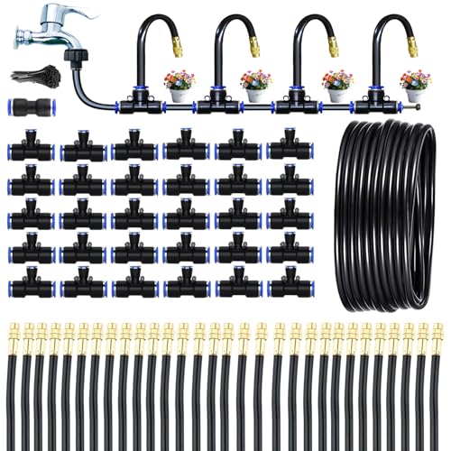 98Ft Greenhouse Drip Irrigation Kit Automatic Irrigation System 360°Adjustable 30 Brass Spray Nozzles 1/2'' Irrigation Tubing Hose Patio Misting Plant Watering with Blank Distribution Tubing Hose - size: 98FT