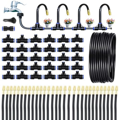 98Ft Greenhouse Drip Irrigation Kit Automatic Irrigation System 360°Adjustable 30 Brass Spray Nozzles 1/2'' Irrigation Tubing Hose Patio Misting Plant Watering with Blank Distribution Tubing Hose - size: 98FT