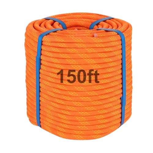 150Ft 1/2 Inch Heavy Duty Climbing Rope,Arborist Rope for Tree Pulling (Orange) - size: 150ft-Orange