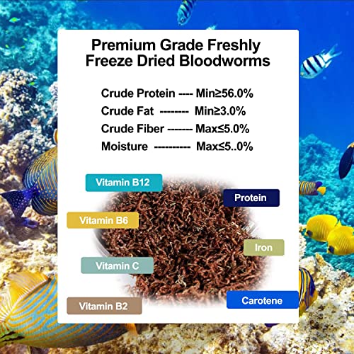Amzey Blood Worms 0.35oz -100% Natural Freeze Dried Blood Worms - Aquarium Fish Food - High Protein Food for Betta Fish, Food for Goldfish, Cichlid, Guppy, Discus, Turtle - size: 0.35 Ounce (Pack of 1)