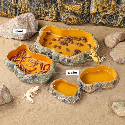 IBWell 4 Inch Reptile Food Dish Escape Proof Reptile Feeding Dish Resin Reptile Water Food Bowl for Bearded Dragon Chameleon Frog Snake Turtle Leopard Gecko - size: 4"