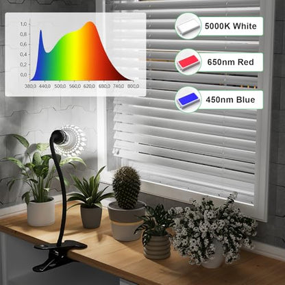 Grow Light,24W (160Watts Equiv) 5000K White Full Spectrum LED Growing Lamp Clip on Desk for Indoor Plants,Bulbs Replaceable & Non-dimmable (Black, 80W) - size: 80W
