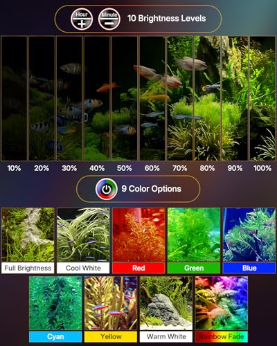 Pawfly 6W Smart Bluetooth Fish Tank Clip Light, Full Spectrum LED Aquatic Light with 24-Hour Cycle Timer & Variable Brightness, USB Supply for 1-5Gal Small Tanks (Adapter Not Included) - size: For 1 to 5 Gallon Fish Tank（Bluetooth）