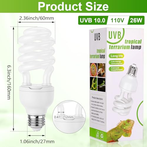 Reginary 4 Pcs UVB Reptile Light 10.0 26W Tropical and Sub-Tropical UVA UVB Bulb Compact Fluorescent Lamp Tropical Terrarium Lamp for Chameleons, Lizards, Tortoises, Snakes, Iguanas & Turtles - color: 26w, size: 10.0 UVB
