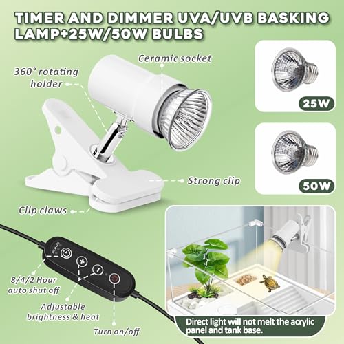 GOZILLA Small Turtle Tank Kit+Water Pump+Lamp, Acrylic Turtle Tank Starter Kit with Adjustable 5W Water Pump and Timing/Dimming Lamp, Multi-Functional Area for Small Turtles(White Kit). - color: White Kit