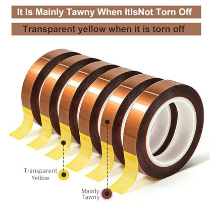 6 Rolls 10mm x 33m(0.4in x 108FT) Heat Tape for Sublimation Transfer, High Temperature Heat Resistant Tape Heat Transfer Tape for Heat Sublimation Press Vinyl,No Residue, Soldering,Circuit Board
