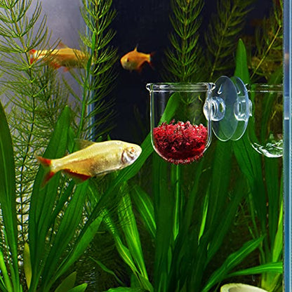 WEAVERBIRD Aquarium Crystal Glass Cone Feeder Red Worm Fish Tank Plant Shrimp Feeder Punch Cup Fish Feeding Cup with Suction Cup, 2 Pack