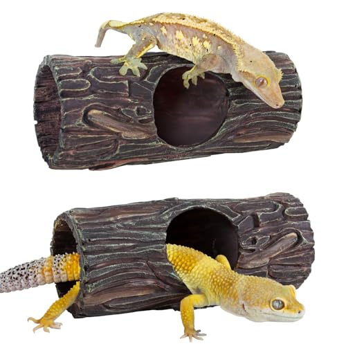REPTIZOO Magnetic Reptile Hide Cave Resin Hollow Tree Trunk Hideout, Gecko Hide with Strong Magnetic Climbing Toy Reptile Tank Accessories for Crested Gecko,Lizard, Terrarium Decor