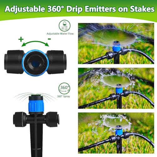 Push-to-Fit Drip Irrigation Vortex Emitters for 1/4" Drip Irrigation Tubing, 20 Pcs Adjustable 360 Degree Water Flow Fan Shape Drippers with Stake in-Line Drip System Emitter - size: Push-to-fit Vortex Emitters - 20 Pieces