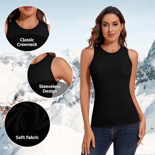 WOWENY Women's Thermal Tank Tops Sleeveless Underwear Tops Adjustable Straps Winter Camisole Fleece Shirts Warm Vest - color: Crew Neck-black, size: Large