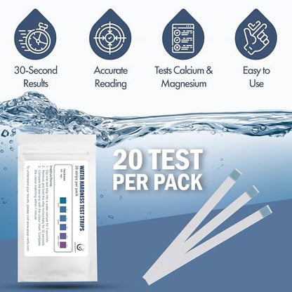 Water Hardness Test Strips – Pack of 20 – Fast & Accurate Results in 30 Seconds – Water Hardness Test Kit for Calcium & Magnesium Levels – Tap, Aquariums, Pools, Hot Tubs, and Appliances | Get Reliable and Fast Results in 30 Seconds – Hard Water Testing K
