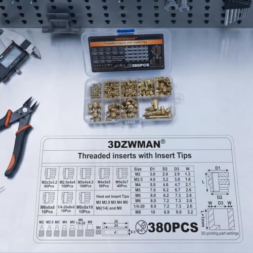 Vertical Heat Set Insert Tool (Insertion Height 410mm) with 380PCS Threaded Inserts and Heat Set Tips M2-M8 add Brass Metric Knurled Nuts for Plastic and 3D Printing Components - Heat Insert Press - color: Zw12xl+