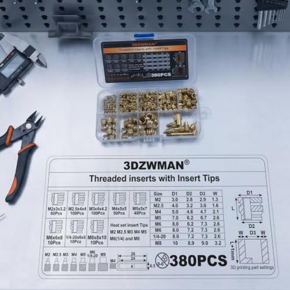 Vertical Heat Set Insert Tool (Insertion Height 410mm) with 380PCS Threaded Inserts and Heat Set Tips M2-M8 add Brass Metric Knurled Nuts for Plastic and 3D Printing Components - Heat Insert Press - color: Zw12xl+