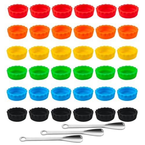 36PCS Gecko Feeding Cups with 3 Scoops, Reptile Food Feeding Cups | Colorful Food and Water Feeding Dishes Silicone Crested Gecko Cup for Lizards, Tortoise and Small Pets - color: 36PCS