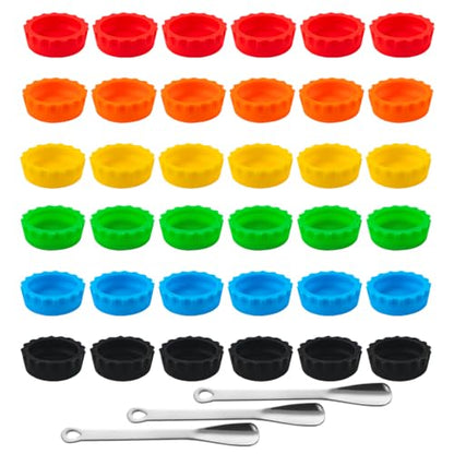 36PCS Gecko Feeding Cups with 3 Scoops, Reptile Food Feeding Cups | Colorful Food and Water Feeding Dishes Silicone Crested Gecko Cup for Lizards, Tortoise and Small Pets - color: 36PCS