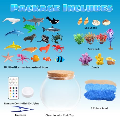 Ocean Light Up Terrarium Kit for Kids - LED Night Light Ocean Birthday Gifts for Girls & Boys Ages 4 5 6 7 8-12, Kids Arts & Crafts Kit, Easter Ideal Gifts - style: Ocean