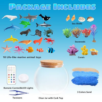 Ocean Light Up Terrarium Kit for Kids - LED Night Light Ocean Birthday Gifts for Girls & Boys Ages 4 5 6 7 8-12, Kids Arts & Crafts Kit, Easter Ideal Gifts - style: Ocean