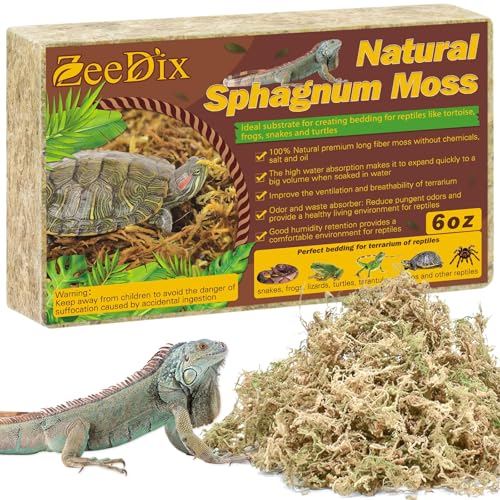 6 OZ Long Fiber Sphagnum Moss for Reptiles, 8 QT Terrarium Moss | Natural Dried Moss for Snakes Turtles Frogs Geckos Ball Pythons Bearded Dragons Lizards Tank Accessories, Moisture Retention - size: 6 OZ