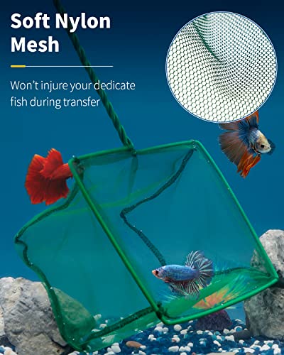 Pawfly Aquarium Fish Net with Braided Metal Handle Square Net with Soft Fine Mesh Sludge Food Residue Wastes Skimming Cleaning Net for Fish Tanks Small Koi Ponds and Pools - style: 8 Inch
