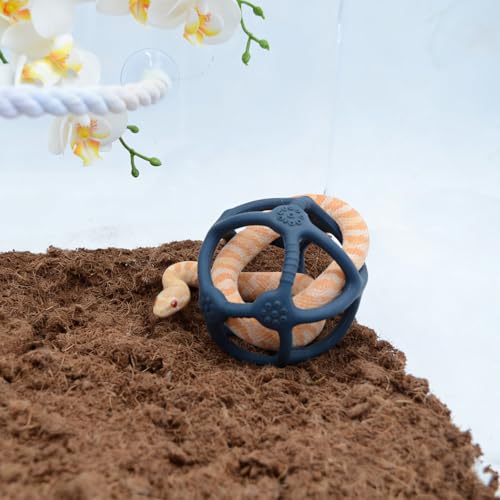 Blue Reptile Climbing Ball - 3.9 Inch Silicone Snake Enrichment Toy, Hollow Jungle Gym Ball for Python Corn Snake, Easy to Clean Habitat Decor Accessories