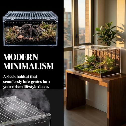 Small Tarantula Enclosure 8×6×4", Magnetic Escape-Proof Terrarium | Compact Clear PC Enclosure with Sliding Lid & 360° Viewing, Perfect for Isopods, Beetles & Small Tarantulas, Easy Setup - size: A-S(8x6x4in)