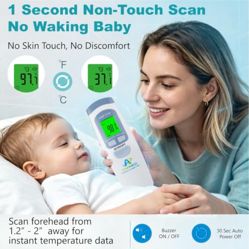 Non-Contact Forehead Thermometer, White Blue | For Kids and Adults, Baby Head Temporal Digital, Accurate Reading - color: White Blue