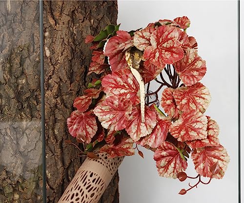 2Pack Pink Reptile Plants, Fake Heuchera Terrarium Hanging Suction | Tank Decor Fits Gecko Snake Tarantula Jumping Spider - color: E-fake Heuchera Micrantha Pink