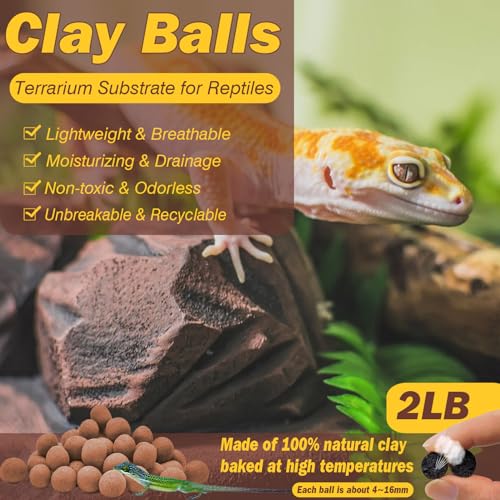 Reptile Substrate Clay Balls for Terrarium, 2 LBS | Organic Expanded Clay Pebbles, Moisturizing & Drainage False Bottom Substrate for Reptiles & Amphibians, Bioactive Substrate - color: 2LBS