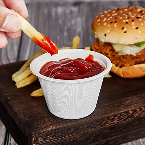 Vplus 300 Pack 4 OZ Disposable Souffle Cups, 100% Compostable Portion Cups, Made From Bagasse Fibe, Perfect For Dips, Food Sample, Jams, Honey, Sauces, Nuts | Made From Bagasse Fibe, Perfect For Dips, Food Sample, Jams, Honey, Sauces, Nuts - color: 4OZ 30