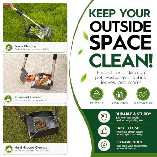 Dog Pooper Scooper for Large Dogs，10.25"X9.26" Extra Large Tray | Free with three extension rods, Reduce the frequency of garbage trips, for Large, Medium, Small Dogs & Multi-Dog Households - size: Extra Large 4-Pc Set