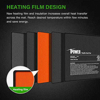 iPower 8X18 Inch 24 Watts Reptile Heating Mat with Adjustable Temperature Controller Under Tank Warmer Terrarium Heat Pad for Reptiles and Amphibians, for 50-60 Gallon Tank, 2 Pack - size: 8 X 18 Inch, style: 2 Pack with Adjustable Knob