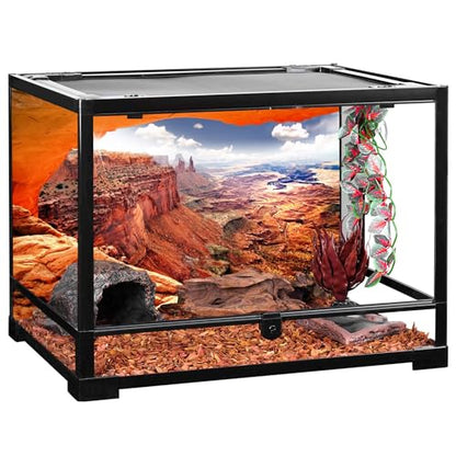 AWERT Stone Reptile Habitat Background Sky Oasis Mountain Cactus Sun and Desert Terrarium Background 48x18 inches Polyester Background | AWERT Sky Sun Mountain Canyon View Polyester Terrarium Background - size: 48x18in/120x45cm