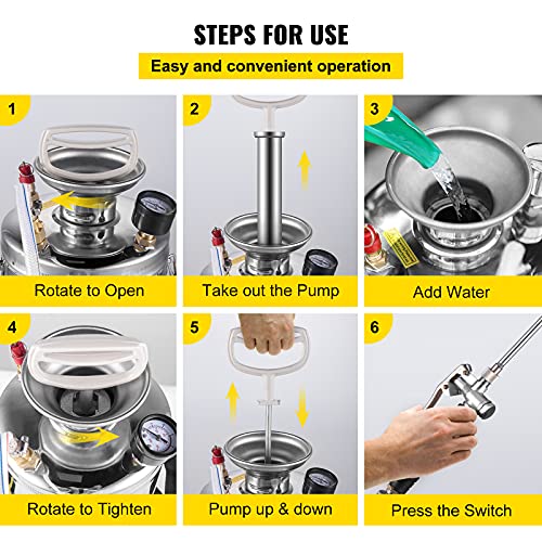 Happybuy 1.5 Gallon Stainless Steel Sprayer, 16" Wand&3.3FT Reinforced Hose, Hand Pump Sprayer with Pressure Gauge, Safety Valve&Adjustable Nozzle, Weed Sprayers for Lawn, Gardening & Sanitizing - size: 1.5 Gallon