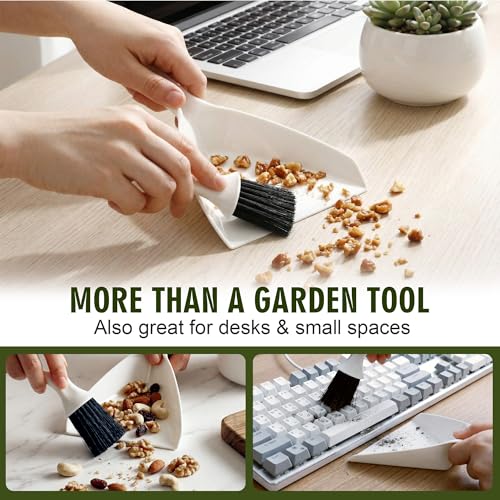 Enhon Mini Soil Scoop and Brush Set for Indoor Plant Repotting | 2 in 1 Plant Scoop Set, Mess Free Repotting, Mini Dustpan and Brush Set, for Succulents, Bonsai & Desktop Plant Care