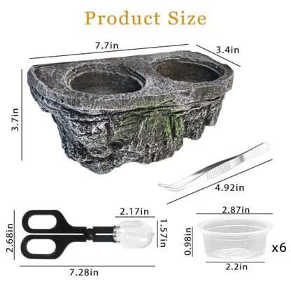 Tfwadmx Magnetic Reptile Feeder Ledge, Gecko Feeder Ledge with 6 Cups Reptile Feeding Bowls Food Dish Water Bowl Tank Accessories for Lizards Chameleons Frog(Grey) - color: Grey