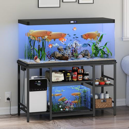 MAHANCRIS 55-75 Gallon Fish Tank Stand with Power Outlet, 3-Tier Metal Frame Aquarium Stand, Heavy Duty Reptile Terrarium Tank Stand, 52.0" L x 19.7" W x 29.9" H, 800 LBS Capacity, Black FTBK55E01 - color: Black