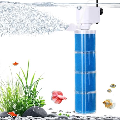 fishkeeper 4-in-1 Mutil Stage Aquarium Power Filter, 6W/8W/13W, 20-100Gal | Quiet Submersible Fish Tank Filter with Filtration/Bubbler/Oxygenation/Wavemaker Function, Adjustable Air Flow, Sponge Filter - size: 13W (for 70-100Gal)