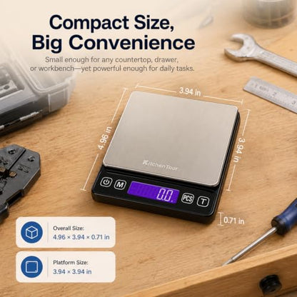 KitchenTour Digital Kitchen Gram Scale - 3000g/0.1g - High Accuracy Precision Food Scale with 9 Units(g/oz/ml/lb/lb:oz/gn/ozt/DWT/ct) - Meat Scale with Back-Lit LCD Display(Batteries Included) - color: Black, size: 3000g/0.1g