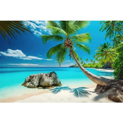 Ocean Beach Aquarium Background Tropical Beach Seascape Coconut Trees Terrarium Backgrounds Sunny Seabeach Coastal Landscape Fish Tank Background Blue Ocean Sandbeach Reptile Tank Backgrounds 24x12in - color: Dark Aqua, size: 24(W)x12(H)inches/ 60(W)*30cm