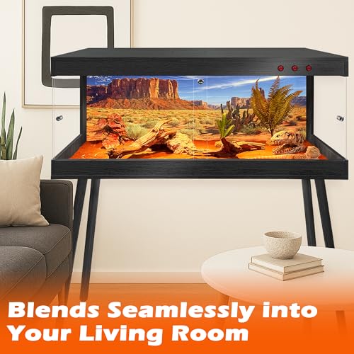 ROYXEN Reptile Tank 81 Gallon, Bearded Dragon Tank with Leg Stand, Tempered Glass Reptile Enclosure, Lizard Tank for Chameleon,Lizard Habitat (Black,48 Length Inch) - color: Black, size: 48"x20"x19.5"