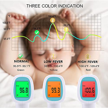 Digital Thermometer for Adults and Kids, No Touch Forehead Thermometer for Baby, 2 in 1 Body Surface Mode Infrared Thermometer with Fever Alarm and Instant Accuracy Readings - color: Light Blue
