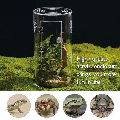 Acrylic Terrarium for Reptiles & Spiders – Small/Medium/Large Leak-Proof Enclosure (Horizontal/Vertical) | Ideal for Tarantulas, Jumping Spiders, Frogs & Geckos(Large, Round) - size: Large
