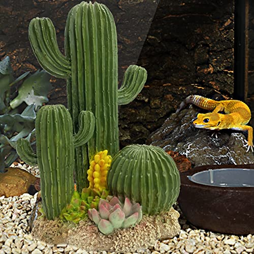 kathson Reptile Tank Decor Lizard Hide and Cave Plants Terrarium Decorations Resin Cactus Desert Aquarium Tank Habitat Accessories for Bearded Dragon Chameleon Leopard Gecko Snake Fish (Cactus) - style: Style A