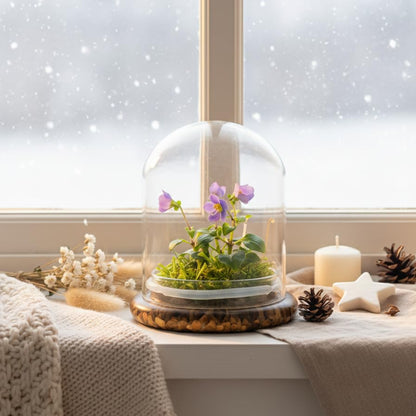 Award Winning: Persian Violet with Sundew Moss - Live Flower Terrarium in Self Sustaining Glass Jar, Maintenance Free and Blooms All-Season, Great Unique Gift and Home Decor, 100% Growth Guarantee