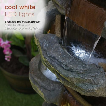 Alpine Corporation TZL352 Outdoor Floor Stone Tower Fountain with LED Lights, Multi-Level Garden Water Fountain, 47"H, Gray - style: 47" H - Multi-Level Cool White LEDs